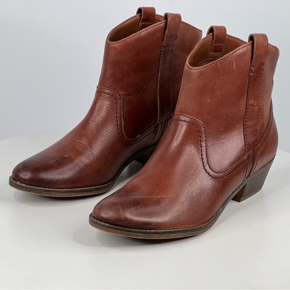 Kenneth Cole Booties Tale spin Ankle Boots Western Brown Leather Cowgirl Boho 6 - Picture 1 of 17